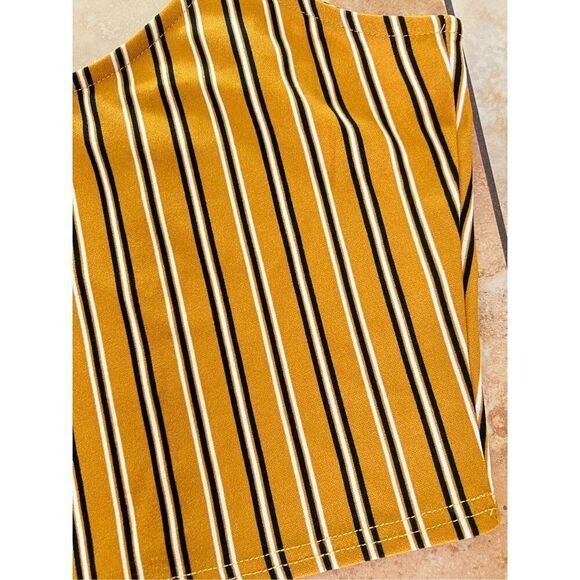 Lemite Korean Fashion Boho Mustard Yellow Striped Crop Tank Top S - Picture 5 of 5